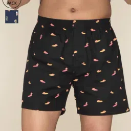 XYXX Surfing Black & Surfboard Blue Cotton Relaxed Fit Printed Boxers - Pack Of 2-image-55