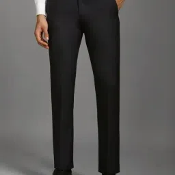 Louis Philippe Black Slim Fit Self Pattern Trousers-image-25