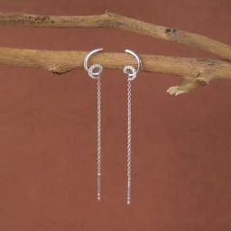 Clara 925 Silver curly Platinum Plated Long Chain Sui Dhaga Threader Earrings for Women-24
