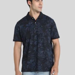 American Eagle Black Cotton Regular Fit Floral Print Polo T-Shirt-image-96