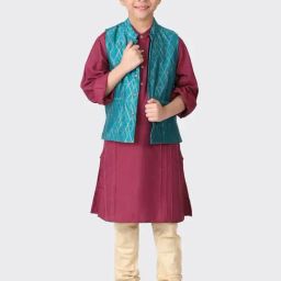 Fabindia Kids Magenta & Blue Regular Fit Full Sleeves Kurta Set-image-64
