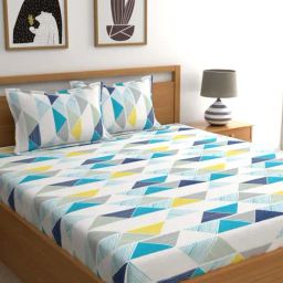 Dreamscape Blue & White Cotton 140 TC Double  Bedsheet with 2 Pillow Covers-image-76