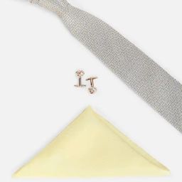 Van Heusen Grey Embroidered Tie with Pocket Square & Cufflinks image 2