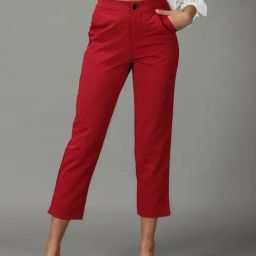 SHOWOFF Maroon Cotton Straight Fit Mid Rise Trousers-image-32