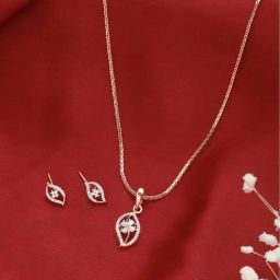 Saraf RS Jewellery Rose Gold Plated Zircon Studded Minimal Floral Pendant & Earrings Set-image-87