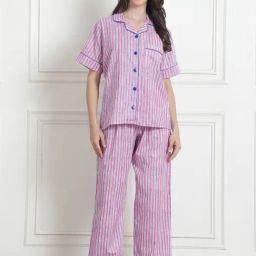 Secret Wish Light Pink Striped Shirt With Pyjama-image-83