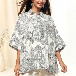 Biba Off White & Black Cotton Printed Shirt-image-15