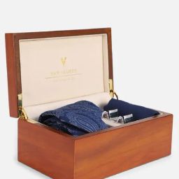 Van Heusen Navy Embroidered Tie with Pocket Square & Cufflinks-41