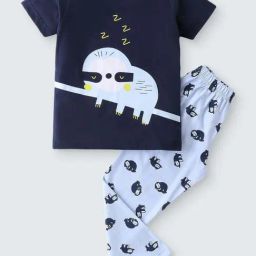 Nite Flite Boys Navy & Powder Blue Cotton Printed Top and Pyjama-image-25