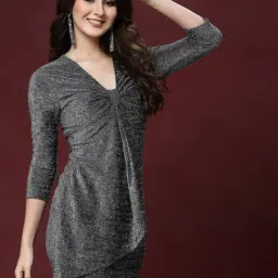 KASSUALLY Silver Textured Bodycon Dress-image-42