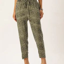 Amukti Olive Rayon Printed Trousers-image-74