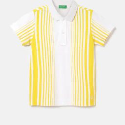 United Colors of Benetton Kids Yellow & White Striped Polo T-Shirt-image-52