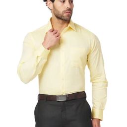 Raymond Yellow Cotton Classic Fit Texture Shirts-image-49