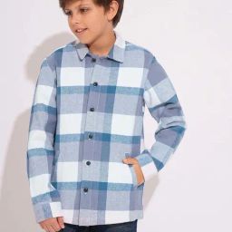 Jack & Jones Junior Boys Clear Sky Cotton Checks Full Sleeves Shacket-picture-4