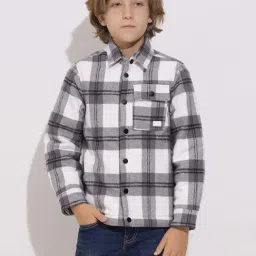 Jack & Jones Junior Boys High Rise & Grey Cotton Checks Full Sleeves Shacket-image-3