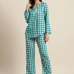 Qurvii Teal Check Top With Pants-picture-45