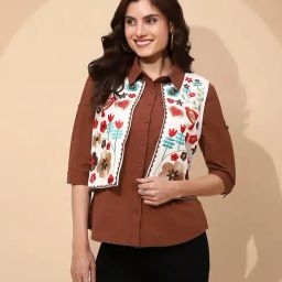 Global Republic White & Red Cotton Embroidered Waistcoat-image-24