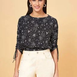 People by Pantaloons Jet Black Printed Top-image-84