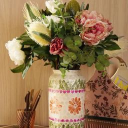 Pure Home and Living Green & Pink Bamboo Capiz Shell Round Vase (Large)-image-44