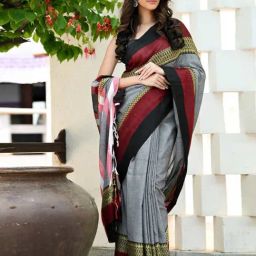 Beatitude Grey Handloom Cotton Saree-picture-29