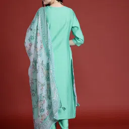 Anouk Tyohaar Collection Yoke Design Sequinned Kurta with Trousers & Dupatta image 3