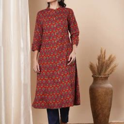 Fashor Rust Cotton Printed Three-Quarter Sleeves Kurta-image-58