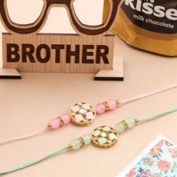 NVR Men Artificial Stones & Beads Floral Design Thread Rakhi Combo-15