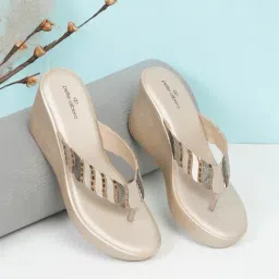 Pelle Albero Women's Gold Thong Wedges-image-99