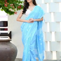 Beatitude Blue Handloom Cotton Jamdani Saree-picture-17