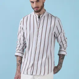 showoffff Showoff Off White Cotton Relaxed Fit Striped Shirt-picture-7