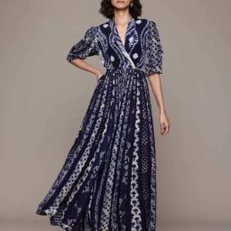 Label Ritu Kumar Blue Printed Maxi Dress-image-37
