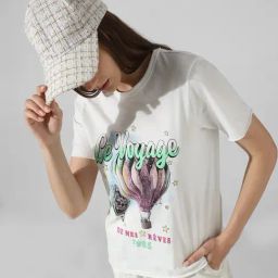 Only White Cotton Graphic Print T-Shirt-image-12