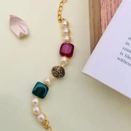 Abdesigns Gold Plated Monalisa Stones & Beads-Studded Statement Bracelet-23