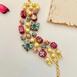 Abdesigns Ruby Wine Red Multicolour Jaipuri Beads Stone Hand Bracelet-6
