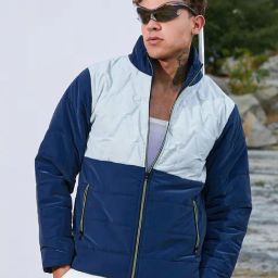 Campus Sutra Blue & White Regular Fit Quilted Jacket-image-30