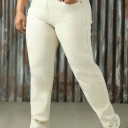 High Star Plus Size Beige Cotton High Rise Jeans image 3