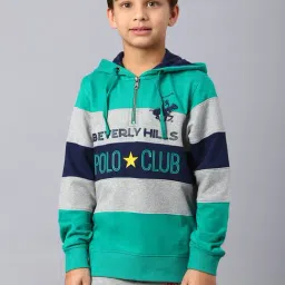 Beverly Hills Polo Club Kids Green & Grey Color Block Full Sleeves Hoodie-image-14