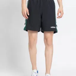 Adidas Originals Black Loose Fit Striped Sports Shorts-image-17