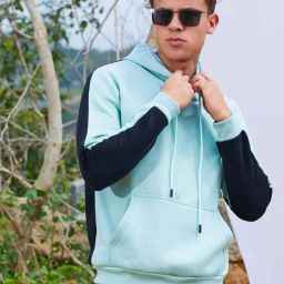 Campus Sutra Green Cotton Regular Fit Colour Block Hooded Sweatshirt-image-44
