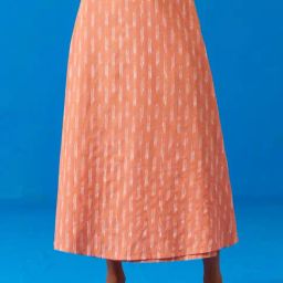 Okhai Peach Cotton Ikkat Flaired Fit Embroidered Skirt-image-51