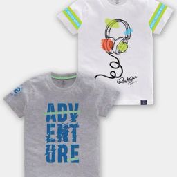 Codez Kids Grey Melange & White Printed T-Shirt (Pack Of 2)-image-50