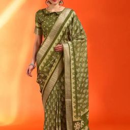 Saree Mall Green Printed Sarees With Unstitched Blouse-image-22