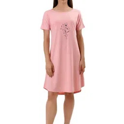 Amante Rose Pink Floral Print Night Dress-image-95