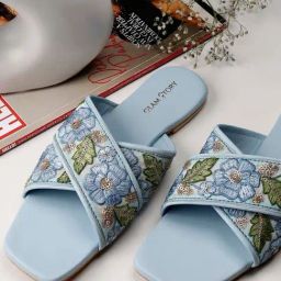 Glam Story Women's Blue Cross Strap Sandals-image-17