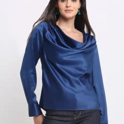 SHAYE Blue Satin Solid Top-picture-49