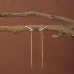 Clara 925 Silver Cara Gold Plated Long Chain Sui Dhaga Threader Earrings for Women-25
