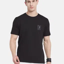 Octave Black Cotton Regular Fit T-Shirt-image-41