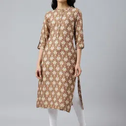 W Clay Brown Printed Straight Kurta-picture-25