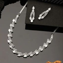 Saraf RS Jewellery Silver Toned Zircon Studded Leaf Shaped Delicate Designer Jewellery Set-picture-37
