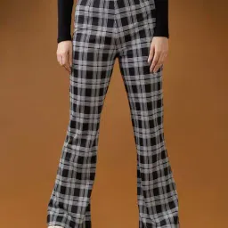 Globus Women Black Checkered Mid Rise Flared Trousers-picture-31